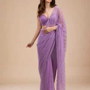 Purple Threadwork Chiffon Saree